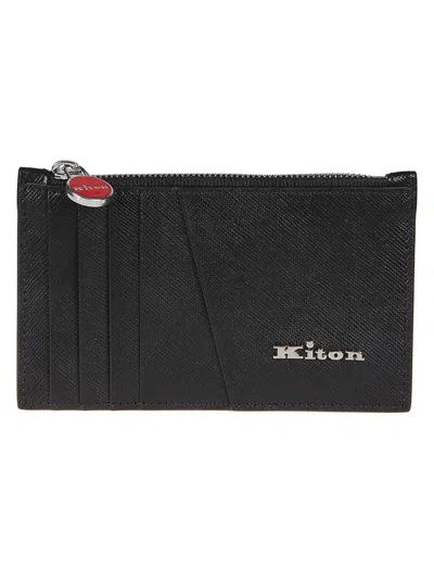 Kiton Logo Plaque Zipped Wallet In Black