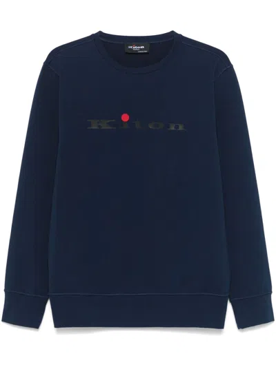 Kiton Logo-rubberised Cotton Sweatshirt In Blue