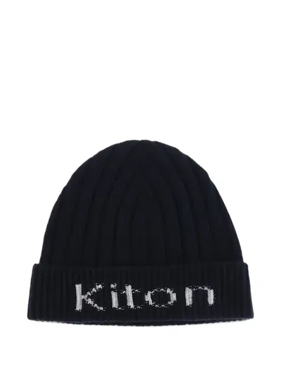 Kiton Logo-embroidered Ribbed-knit Beanie Hat In Blue