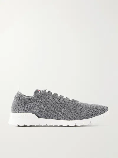 Kiton Logo-embroidered Stretch-knit Sneakers In Gray