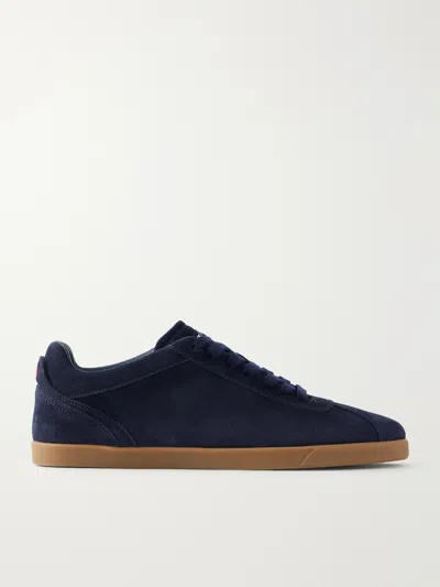 Kiton Logo-embroidered Suede Sneakers In Blue
