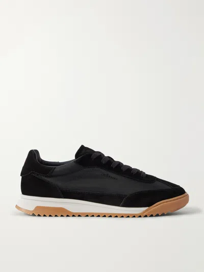 Kiton Logo-embroidered Suede-trimmed Stretch-knit Sneakers In Black
