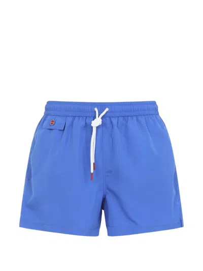 Kiton Swim Shorts Elastic Waistband Side And Back Pockets In Blue