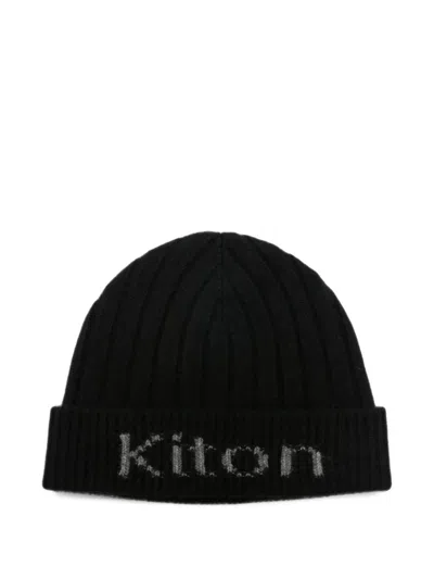 Kiton Logo-knit Ribbed Beanie Hat In Black