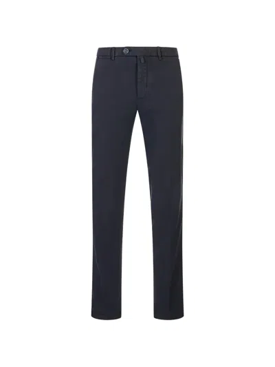 Kiton Logo-patch Button-fastening Trousers In Blue