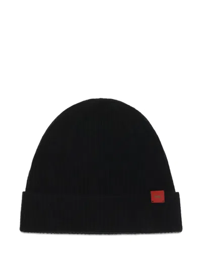 Kiton Logo-patch Ribbed Beanie Hat In Brown