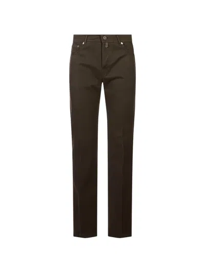 Kiton Logo-patch Straight-leg Jeans In Brown
