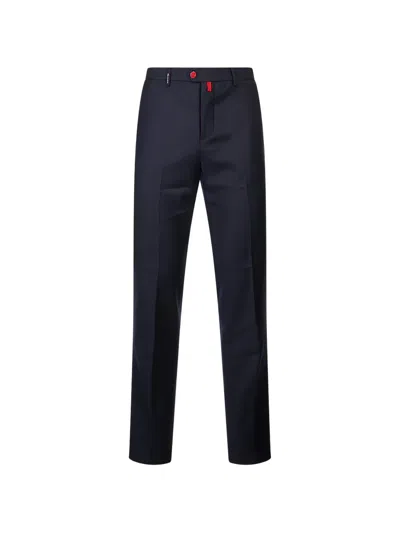 Kiton Logo-patch Straight-leg Trousers In Blue