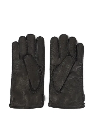 Kiton Logo-plaque Leather Gloves In Black