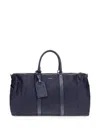 Kiton Nylon Duffel Bag With Leather Inserts In Blue