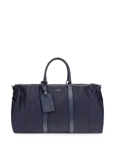 KITON LOGO-PLAQUE LEATHER-TRIM HOLDALL BAG