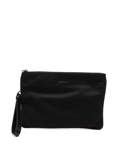 Kiton Logo-plaque Zip-top Pouch Bag In Black