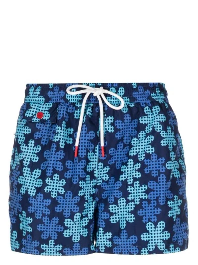 Kiton Logo-print Floral Swim Shorts In Blue