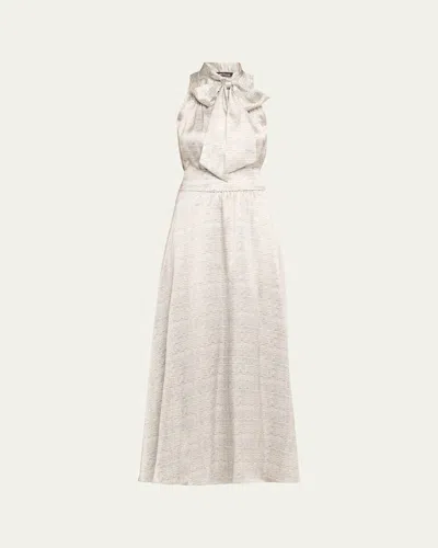 Kiton Long Printed Silk Sleeveless Dress With Scarf In Lt Blu Mult