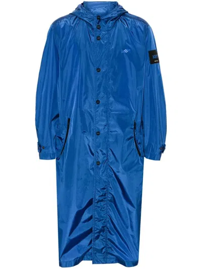 Kiton Hooded Long Raincoat In Blue