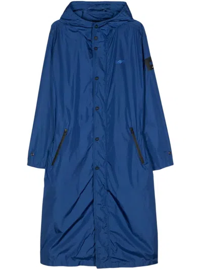 Kiton Hooded Long Raincoat In Blue