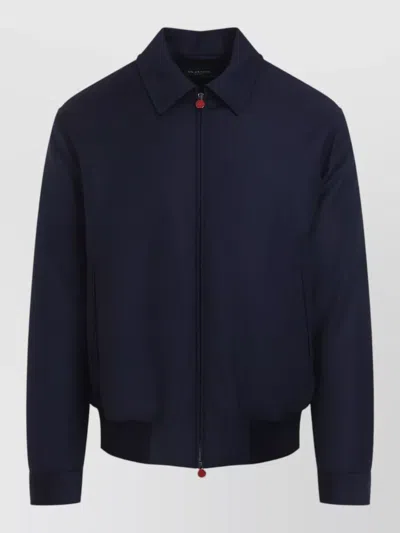 Kiton Long Sleeve Bomber Jacket Point Collar In Blue