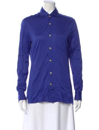 Pre-owned Kiton Long Sleeve Button-up Top In Blue