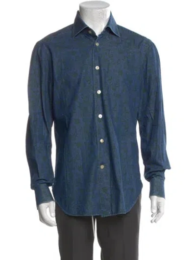 Pre-owned Kiton Long Sleeve Denim Shirt In Blue