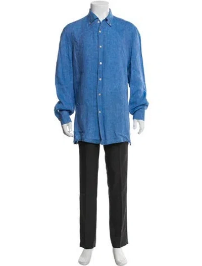 Pre-owned Kiton Long Sleeve Denim Shirt In Blue
