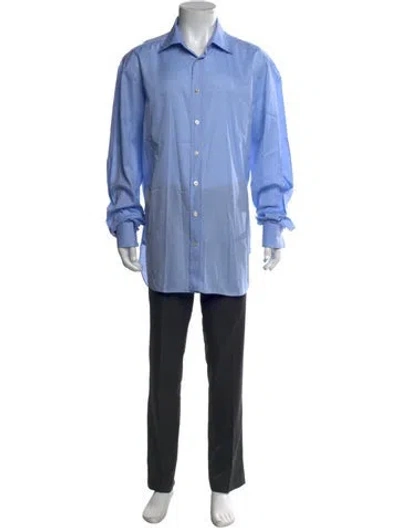 Pre-owned Kiton Long Sleeve Dress Shirt In Blue