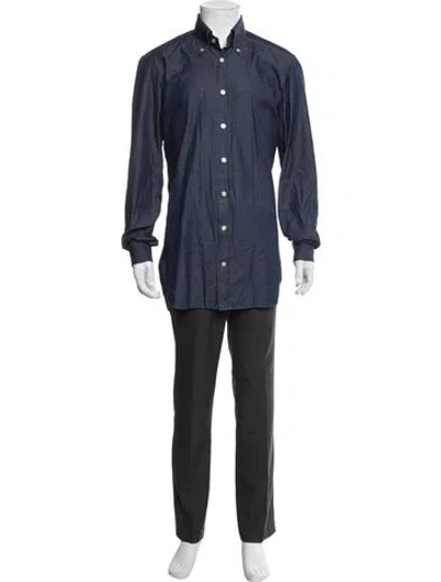 Pre-owned Kiton Long Sleeve Dress Shirt In Blue
