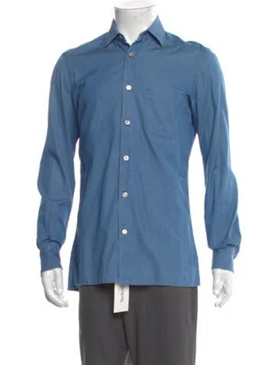 Pre-owned Kiton Long Sleeve Dress Shirt In Blue