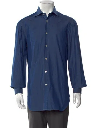 Pre-owned Kiton Long Sleeve Dress Shirt In Blue