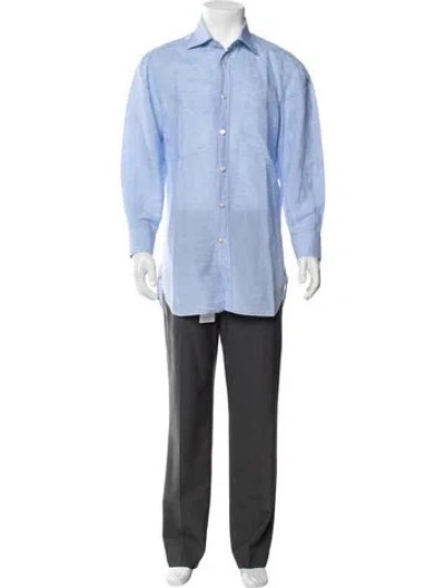 Pre-owned Kiton Long Sleeve Dress Shirt In Blue