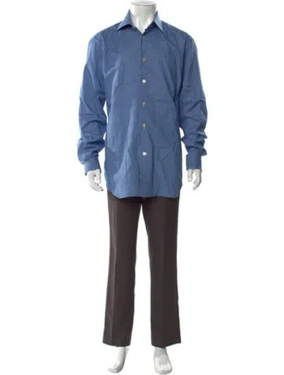 Pre-owned Kiton Long Sleeve Dress Shirt In Blue