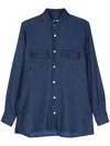 Kiton Men's Long Sleeve Shirt With Cuffed Sleeves And Chest Pockets In Blue