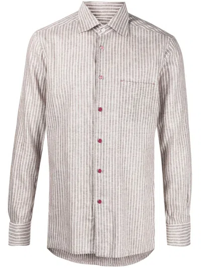 Kiton Long-sleeve Striped Shirt In Brown
