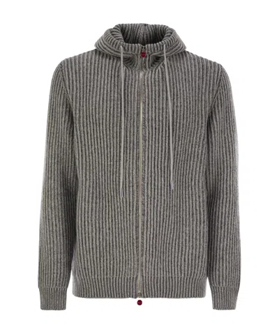 Kiton Long-sleeved Knitted Cardigan In Gray