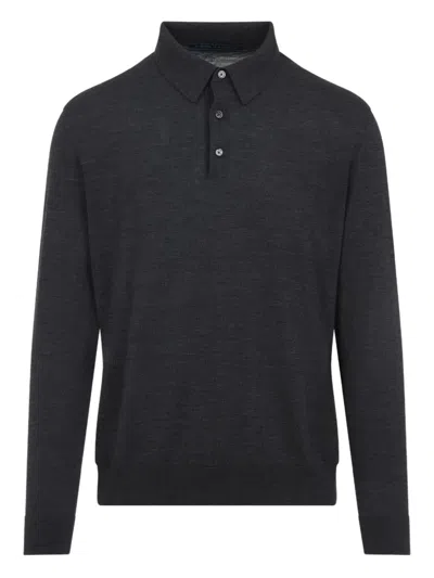 Kiton Long-sleeved Knitted Polo Shirt In Gray