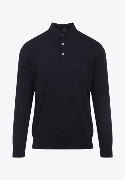 Kiton Long-sleeved Polo T-shirt In Black