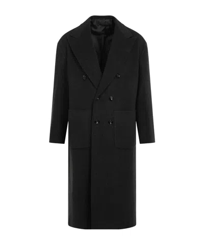 Kiton Long-sleeved Single-breasted Coat In Black