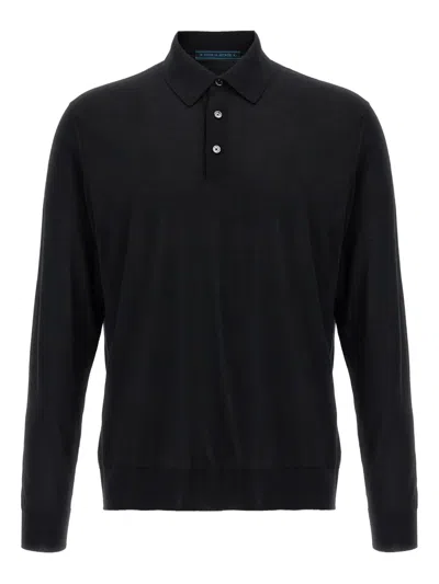 Kiton Long-sleeved Wool Polo Shirt In Black