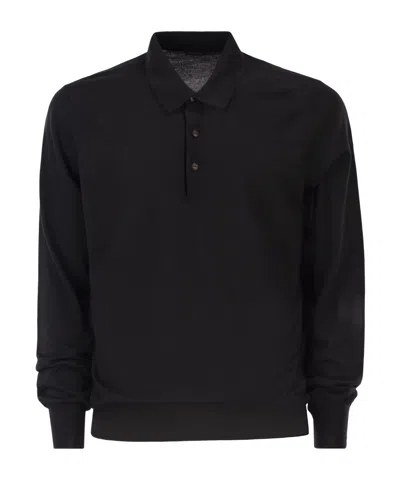 Kiton Long-sleeved Wool Polo Shirt In Black