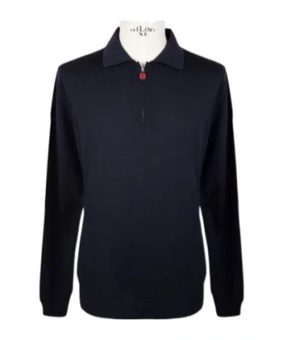 Kiton Long-sleeved Zippered Knit Polo Shirt In Black