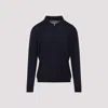 Kiton Wool Long Sleeve Polo With Ribbed Cuffs And Hem In Blue