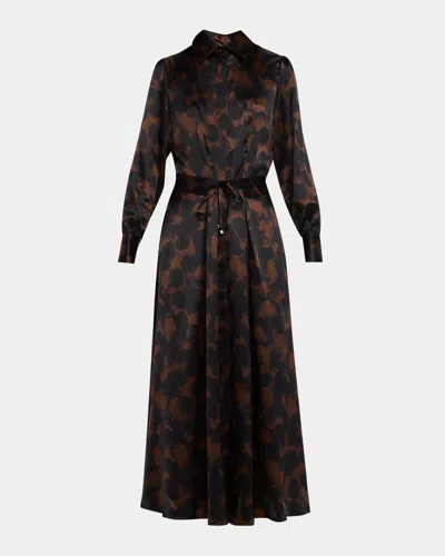 Kiton Long-sleeve Abstract-print Silk Coulisse Midi Shirtdress In Brown