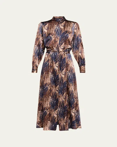 Kiton Long-sleeve Abstract-print Silk Drawstring Maxi Shirtdress In Multi