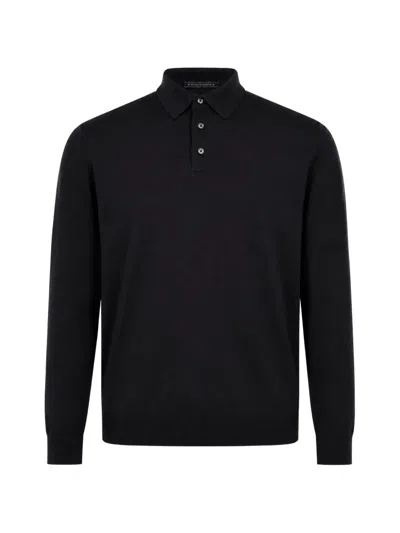 Kiton Long-sleeve Polo Shirt In Black