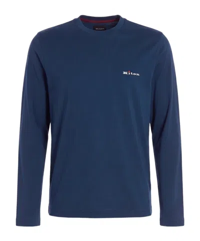 Kiton Logo-print Long-sleeve T-shirt In Blue
