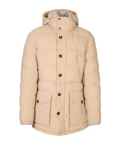 Kiton Long-sleeved Hooded Cotton Jacket In Brown