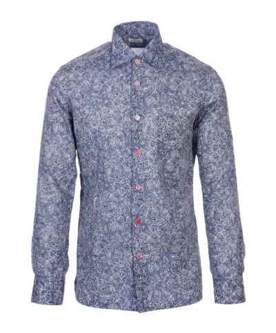 Kiton Floral-print Long-sleeve Shirt In Blue