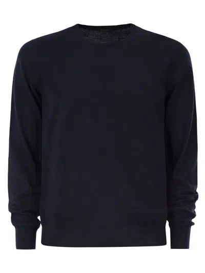 Kiton Long-sleeved Wool Crew Neck Jumper In Blue