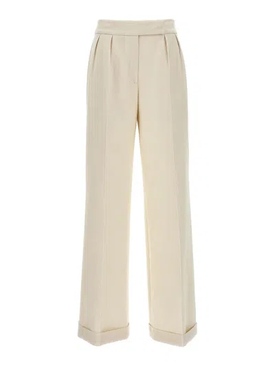 Kiton Loose Leg Trousers Cuffed Hem In White