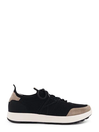 Kiton Low-top Sneakers In Mesh With Suede Profiles In Black