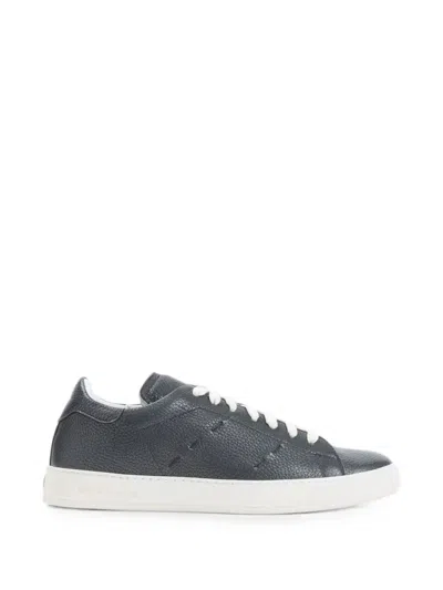 Kiton Low Top Sneakers Grained Leather Laces In Gray